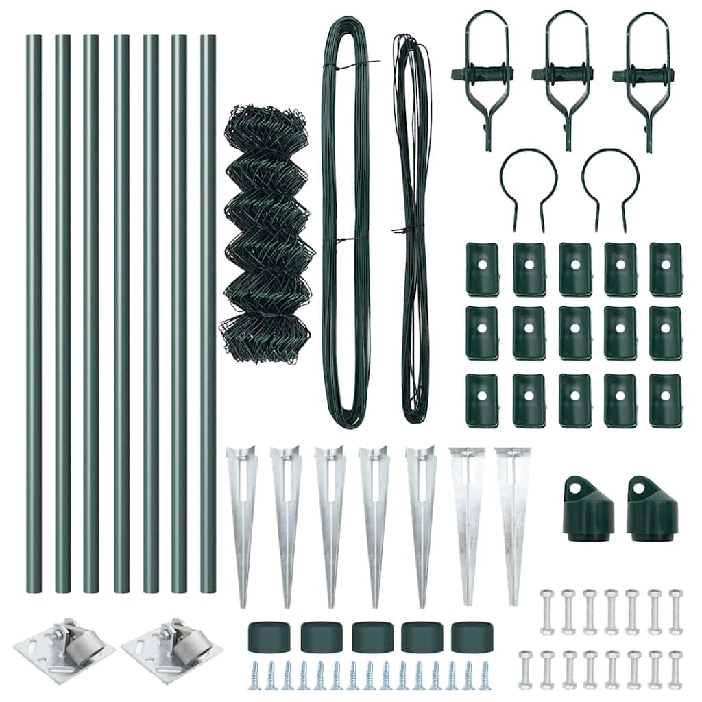 Kettengliedzaun mit Pfosten Grün 0,6 x 10 m Stahl